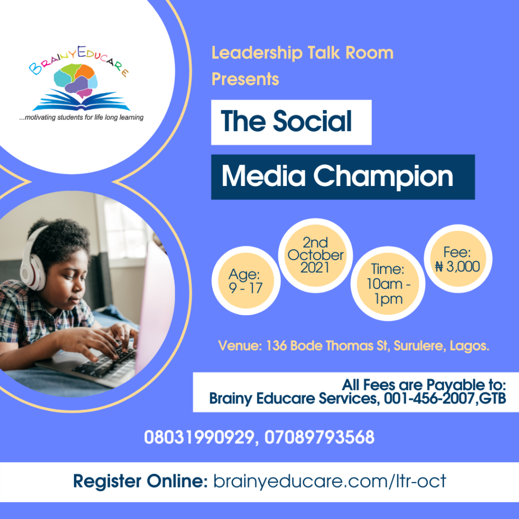Leadership Talkroom flyer for kids, October 2021